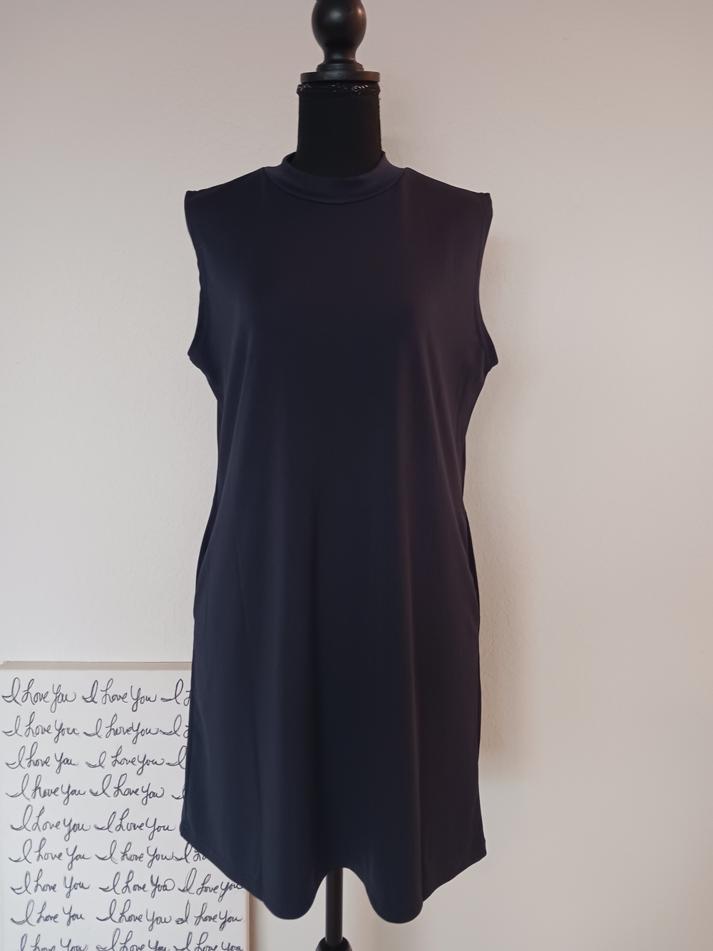 Navy Blue Short Dress - Contemporary Shift Style Sz L 12-14 EUC
